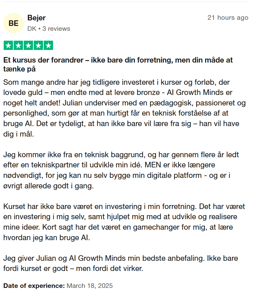 AI Kursus Gamechanger: Byg Selv Uden Teknik - Berit Jereminsen Anmeldelse